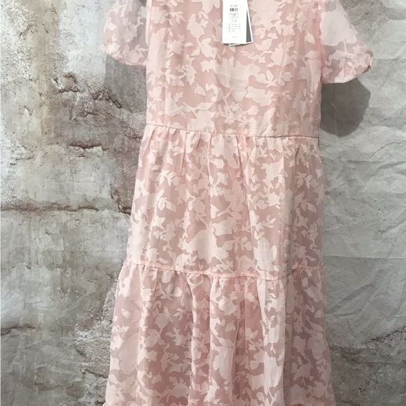 NWT Vila Clothes Vibeauty MIDI Rosebloom Chiffon Tiered Lined vNeck Dress Small - Picture 3 of 7